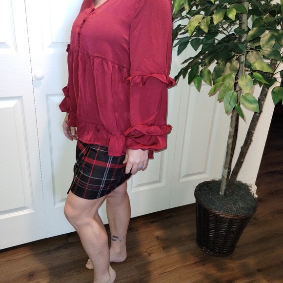 Festive Tartan Plaid Button Detail A-Line Skirt - Picture 5 of 5